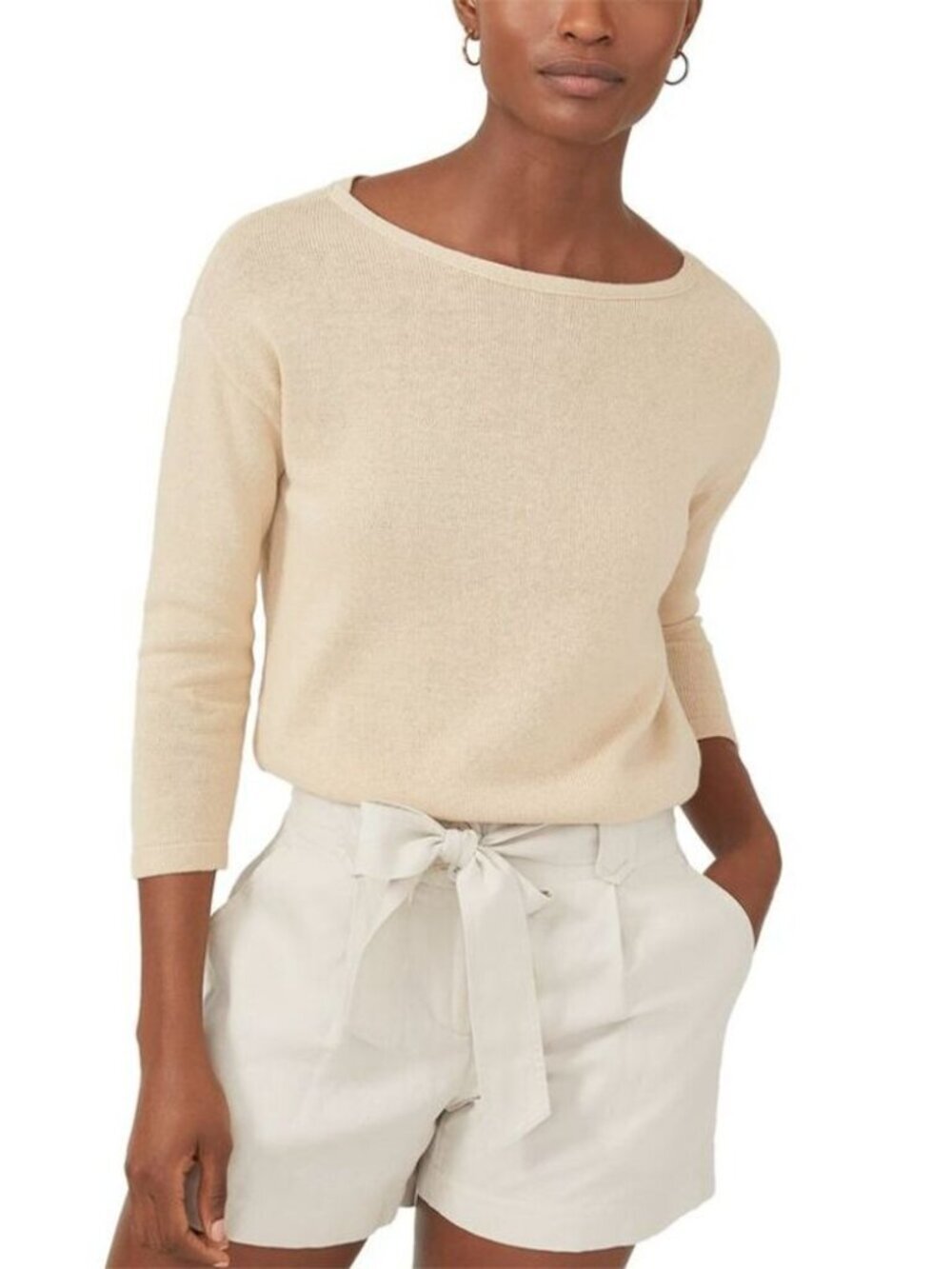 J. McLaughlin Cece 3/4 Sleeve Sweater Linen Cotton Quiet Luxury Sand - NWT - XS